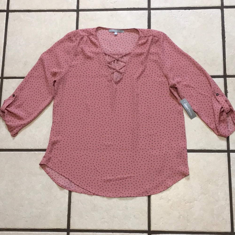 Sheer Pink NWT Boho Blouse w Tiny Triangles